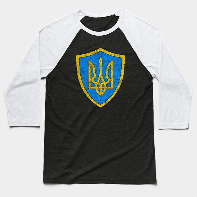 Ukraine Coat of Arms Flag Distressed Retro Vintage Baseball T-Shirt by Vladimir Zevenckih